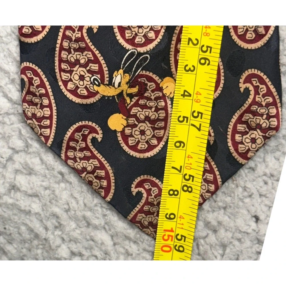 Vintage Disney Store Silk Necktie Mens OS Navy Paisley Mickey Donald Goofy 90s
